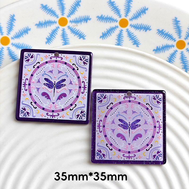 Wholesale 10pcs Double-sided Square Butterfly Bohemian Backboard Acrylic Jewelry Accessories DIY Pendant Holed Cartoon Characters